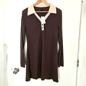 Cider Brown Long Sleeve Dress with Cream Collar NWT